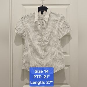 Ann Taylor Pin-Striped Short Sleeve Blouse, EUC, Size 14